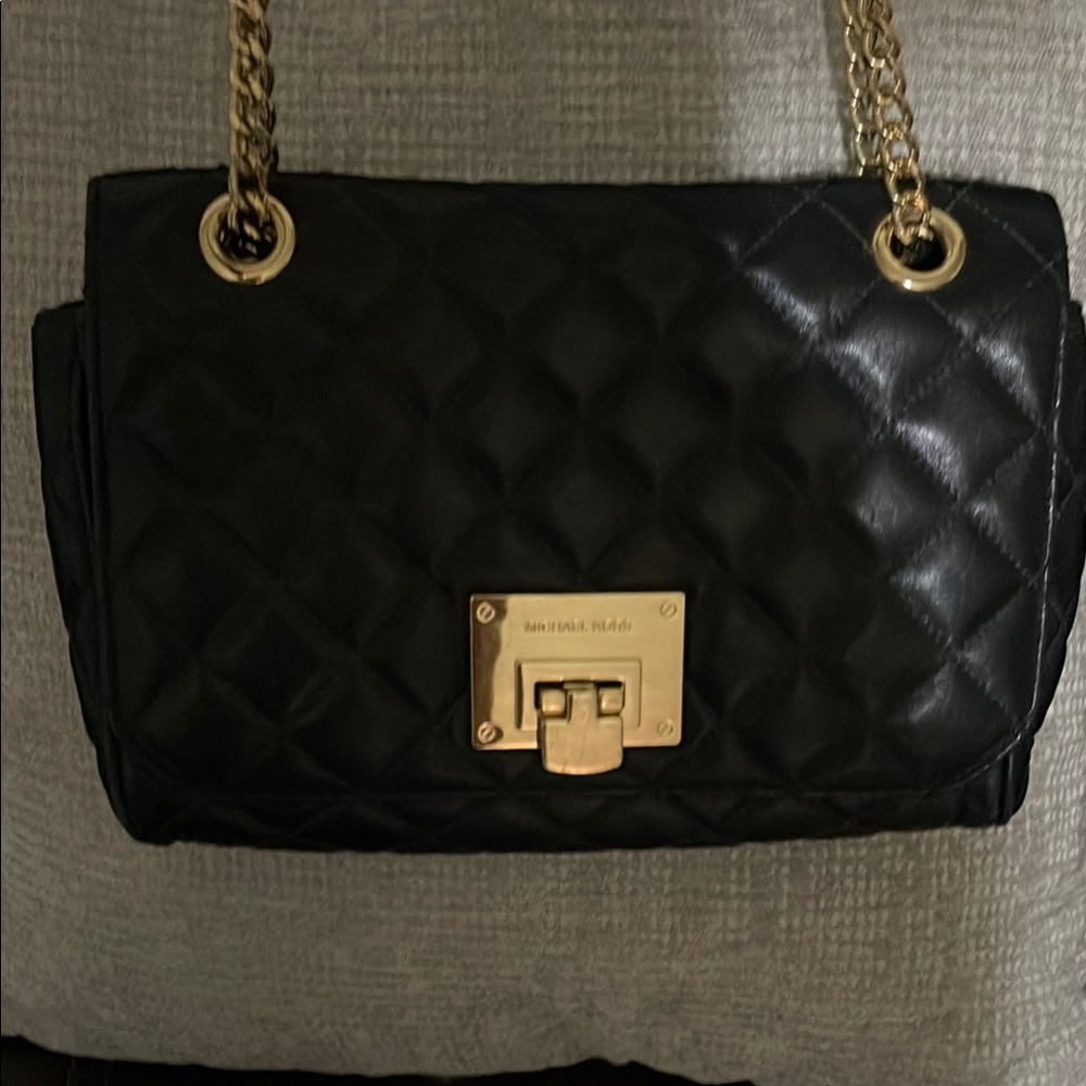 Michael Kors Black Quilted Shoulder Bag with Gold Chain